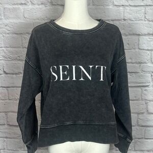 SEINT Women's S Black Graphic Sweatshirt Cotton Pullover Streetcore Minimal